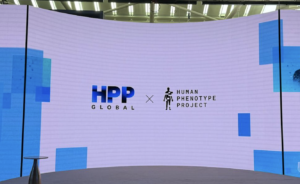 HPP Global x Human Phenotype Project logos on display in Abu Dhabi.
